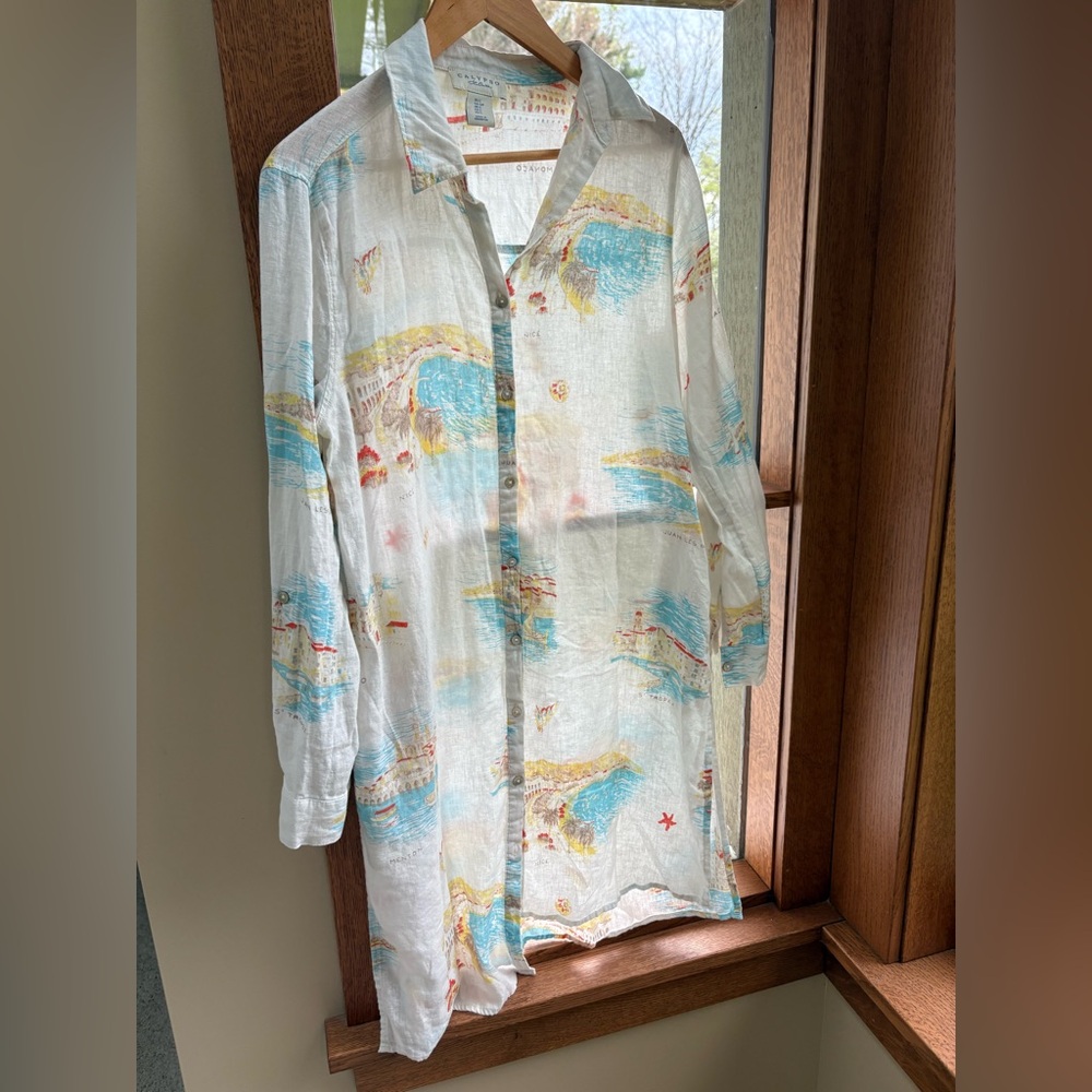 Calypso St Barth Linen Blend Monaco Shirt Dress Cover Up Beach Resort Swim S